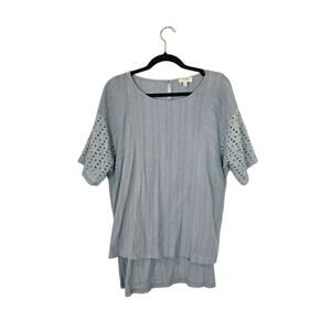 Umgee Womens Eyelet Top Size Medium Blue Casual Lagenlook Bohemian